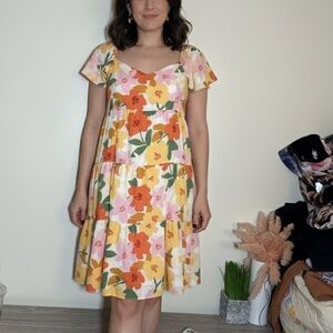 Tullabee Floral Baby Doll Short Sleeve Dress Women's Small